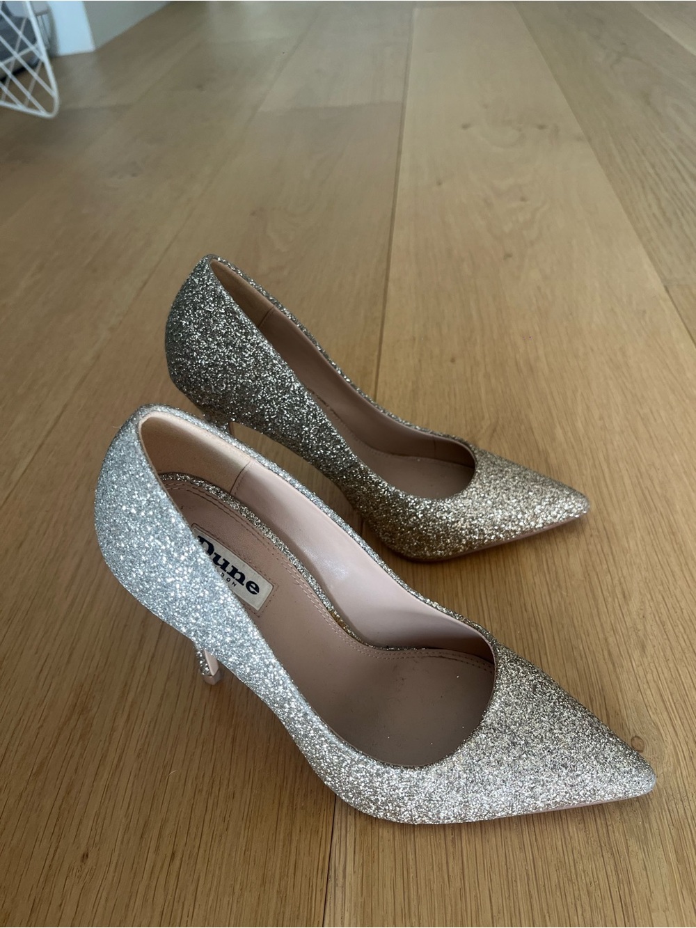 Dune London Silver and Gold Glitter Pointed Pumps